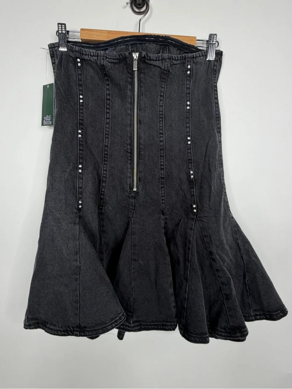 wild fable Black Strapless Paneled Denim Dress with Stud Detail